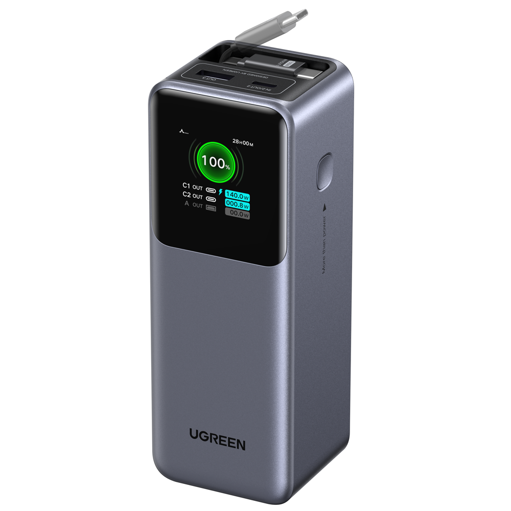 პორტატული დამტენი UGREEN PB726 (55987B) Nexode, 20000mAh, USB, Type-C, Power Bank With Retractable Type-C Cable, Grey