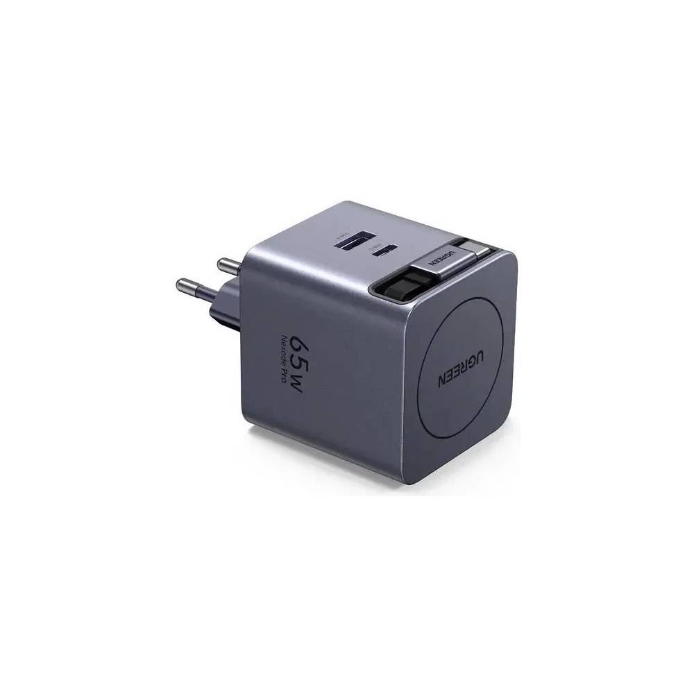 მობილურის დამტენი UGREEN X614 (65822), 45W, Type-C, USB, GaN Fast Charger With Retractable Cable, Grey