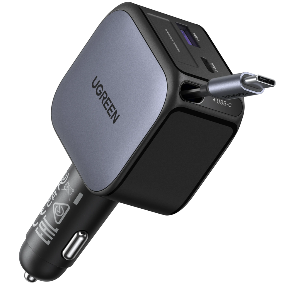 მანქანის დამტენი UGREEN EC602 (55212B) Nexode, 60W, Car Charger With Retractable Type-C Cable, Grey