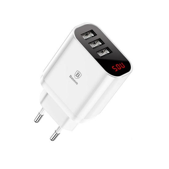 Baseus Mirror Digital Display 3 USB Travel Charger 3.4A EU CCALL-BH02 White