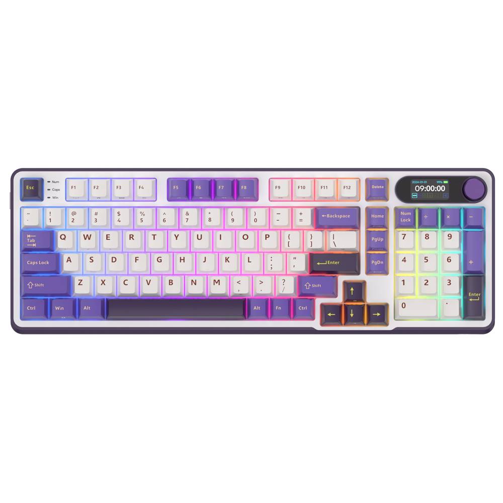 კლავიატურა Royal Kludge RK S98 RGB Mechanical Keyboard, Chartreuse switch, Smart Display, Hot Swappable, Type-C wired, Bluetooth 5.0, 2.4GHz, Blackber