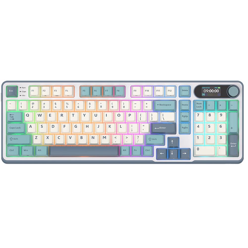 კლავიატურა Royal Kludge RK S98 RGB Mechanical Keyboard, Brown switch, Smart Display, Hot Swappable, Type-C wired, Bluetooth 5.0, 2.4GHz, Light Cloud